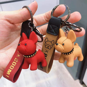 1PC Punk French Bulldog Keychain PU Leather Dog Keyring Fashion for Women Bag Car Pendant Jewelry Trinket Key Ring Key Chain