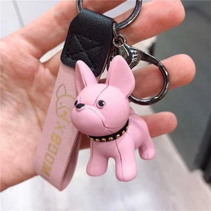 1PC Punk French Bulldog Keychain PU Leather Dog Keyring Fashion for Women Bag Car Pendant Jewelry Trinket Key Ring Key Chain