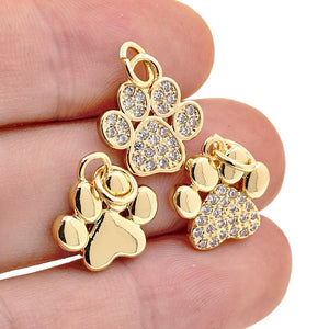 Trendy Cute Cat Dog Bear Paw Charms Pendant Inlaid Zircon Gold Plated for Women Necklace Making Jewelry Metal Brass Accessories