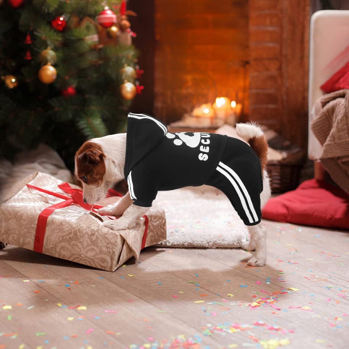 Dog Hoodie Security Dog Clothes 4 Legs Dog Jumpsuit Sweatshirt Hoodies Soft & Warm Dog Outfit Pullover Dog Winter Clothes, Dog Sweater for Small Medium Large Dogs Cats (Black, Small)
