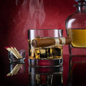1 Pcs Creative Luxury Home Whiskey Glass - Old Fashioned Whiskey Glass with Indented Cigar Rest 12.85 Oz