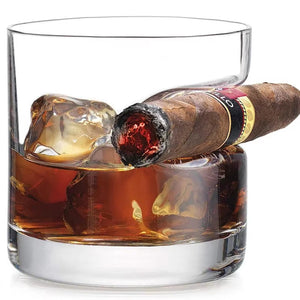 1 Pcs Creative Luxury Home Whiskey Glass - Old Fashioned Whiskey Glass with Indented Cigar Rest 12.85 Oz