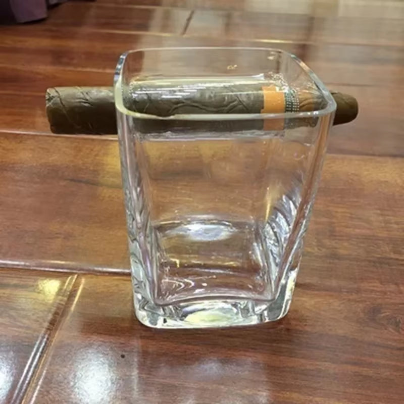 1 Pcs Creative Luxury Home Whiskey Glass - Old Fashioned Whiskey Glass with Indented Cigar Rest 12.85 Oz