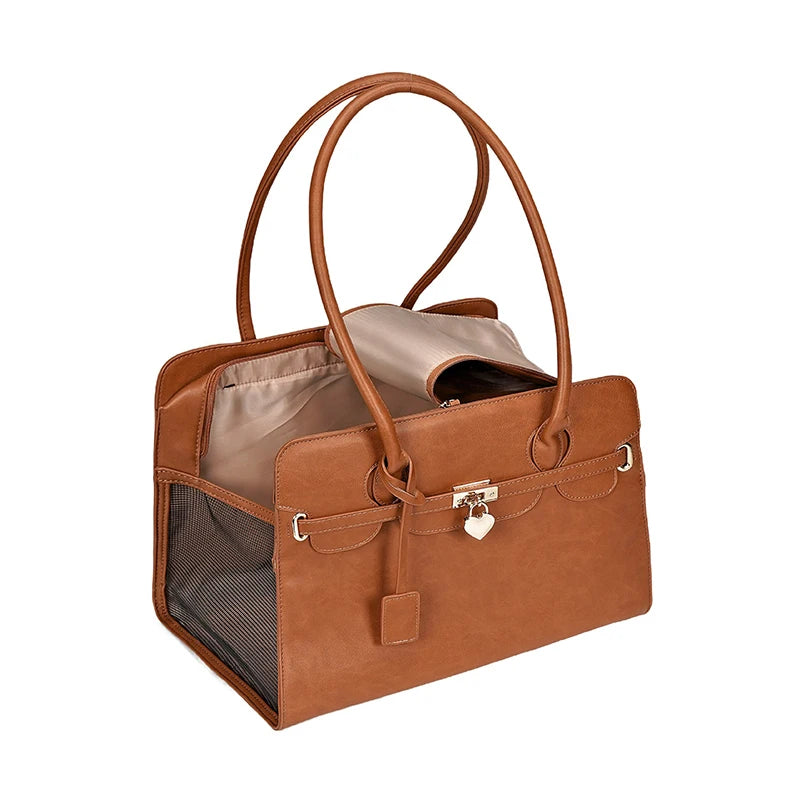 New Luxury PU Leather Pet Carrier Bag Breathable Handbag for Puppy Cat Fashion Dog One-Shoulder Bag Portable Pet Travel Handbag