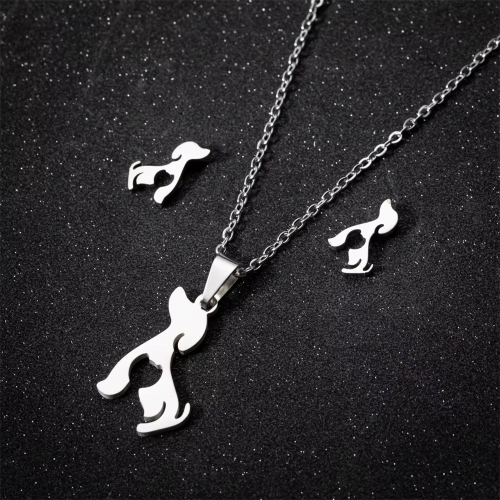New Cute French Bulldog Chihuahua Pet Pendant Necklace Earrings for Women Love My Pet Animal Jewelry Sets Gift