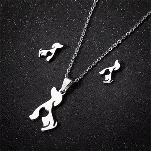 New Cute French Bulldog Chihuahua Pet Pendant Necklace Earrings for Women Love My Pet Animal Jewelry Sets Gift